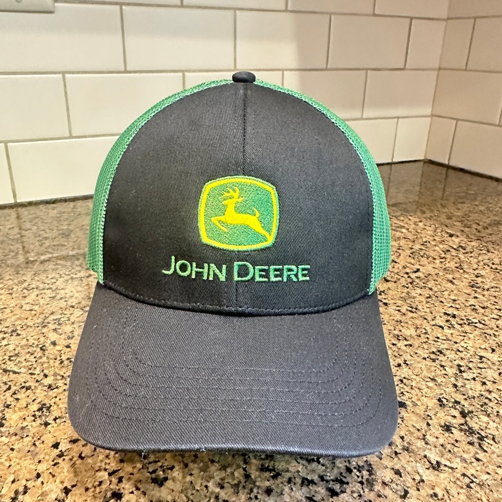 John Deere Trucker Hat Snapback Black Green Farm Tractor Logo